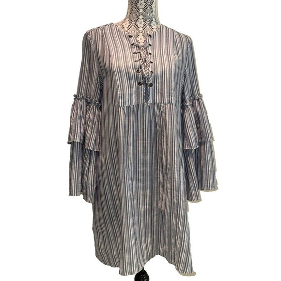 BCBG dress, small, Boho, Charlyze blue white stripes, Lace up Small - Picture 7 of 16